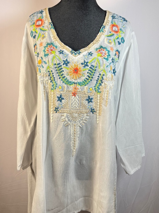 Johnny Was Tops - JOHNNY WAS boho embroidered v-neck peasant blouse; subtle blue; XL